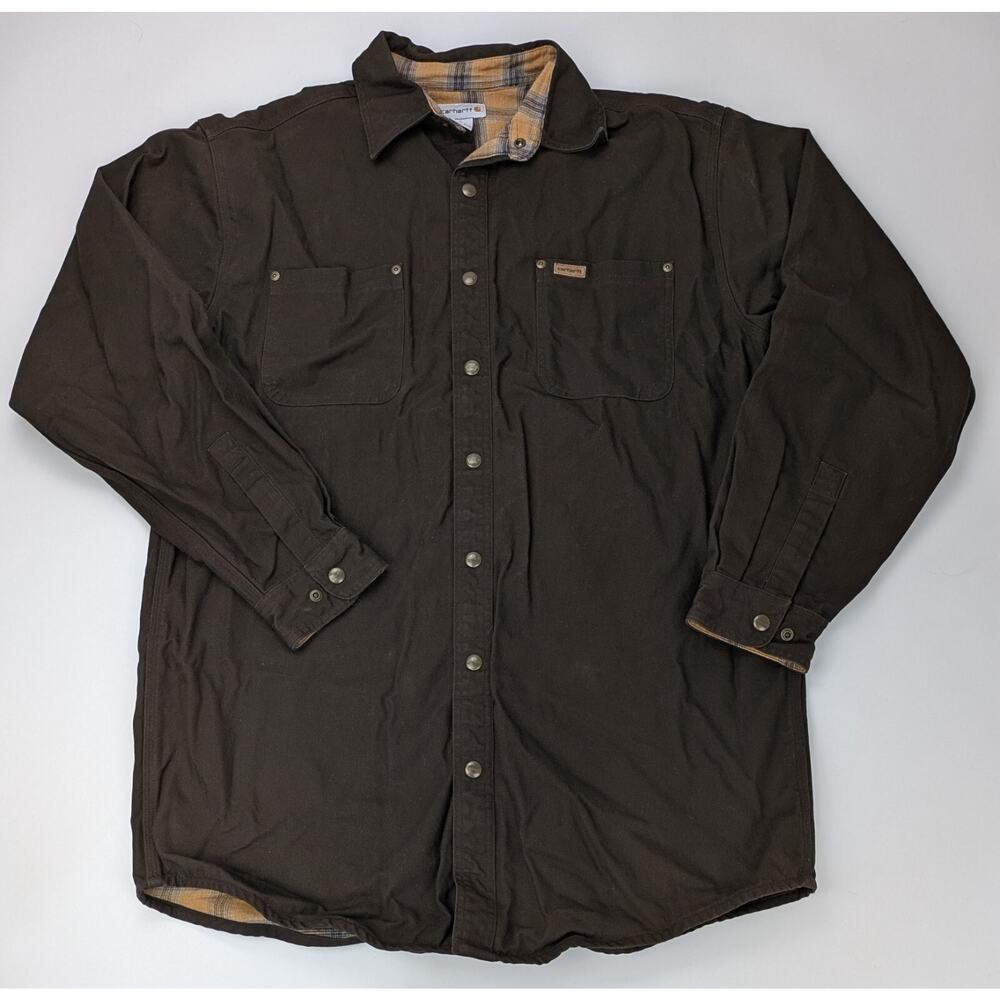 Vintage Carhartt Jacket Barn Coat Men's L Brown Snaps Blanket Lined Pockets